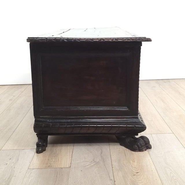 Wood 18th or 17th Century Italian Walnut Dowry Chest or Cassone For Sale - Image 7 of 12