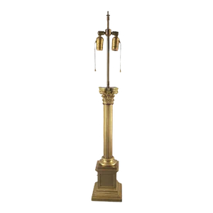 Early 20th Century Neoclassical Greek Column Ornate Brass Banquet Table Lamp Marked, Made in Spain