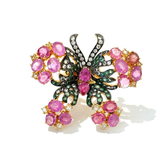 Bochic "Orient" Multi Sapphires & Ruby Cocktail Ring Set In 18K Gold & Silver For Sale - Image 18 of 18