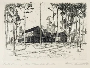 Vintage Reveau Bassett Sowell Lake House Etching