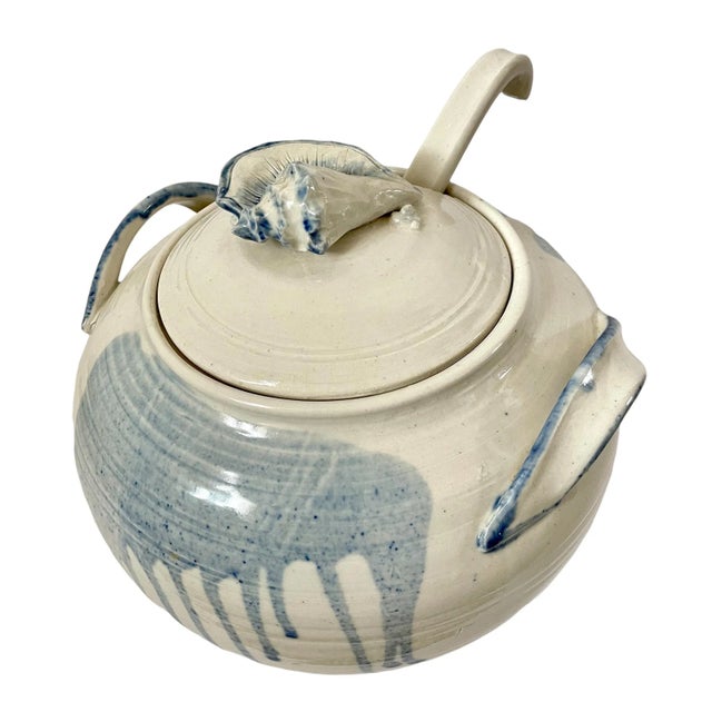 White Studio Pottery Blue and White Soup Tureen With Ladle. Signed. For Sale - Image 8 of 8
