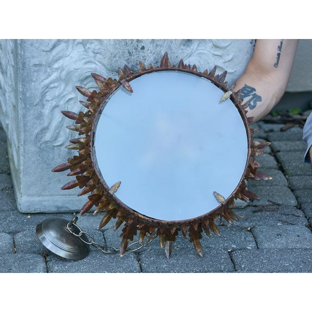 Mid 20th Century Spanish Gilt Metal Semi-Flush Crown Chandelier with Curving Foliage For Sale - Image 9 of 12