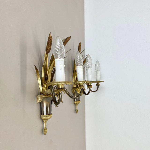 Florentine Brass Wall Lights from Maison Charles, France, 1970s, Set of 2 For Sale - Image 3 of 18