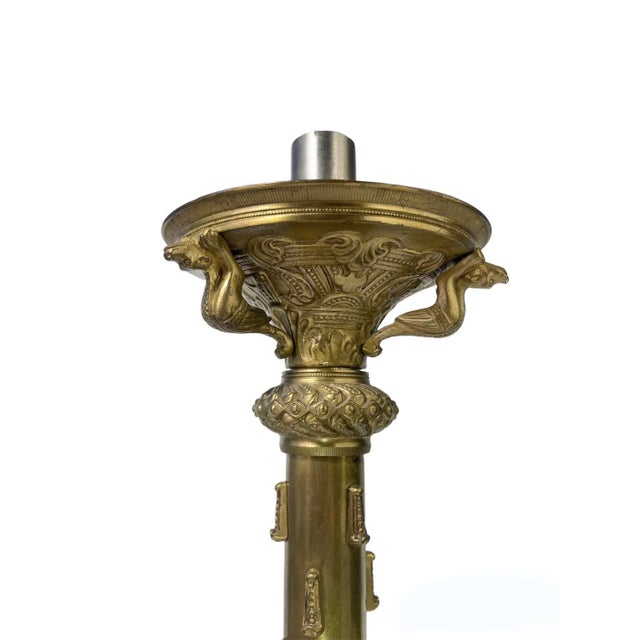 Gothic 1940s French Gothic Style Brass Candle Holder For Sale - Image 3 of 9