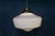 Metal Vintage Brass Milk Glass Schoolhouse Hanging Pendant Swag Light Chandelier For Sale - Image 7 of 12