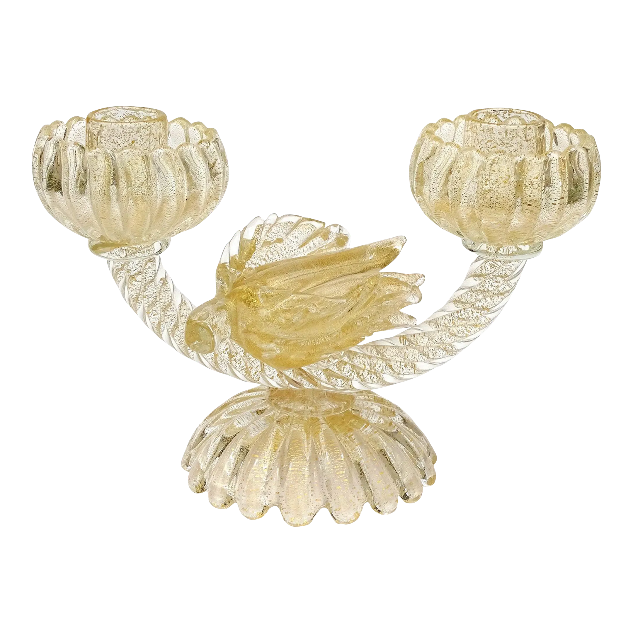Seguso Murano Vintage Gold Flecks Italian Art Glass Zucchini