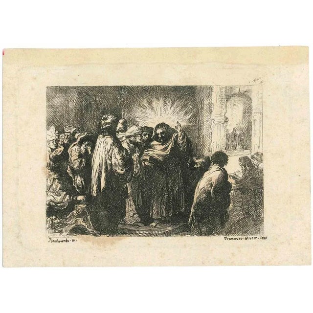 Francesco Novelli, Pastoral Scene After Rembrandt, Original Etching, 19th Century For Sale - Image 3 of 3