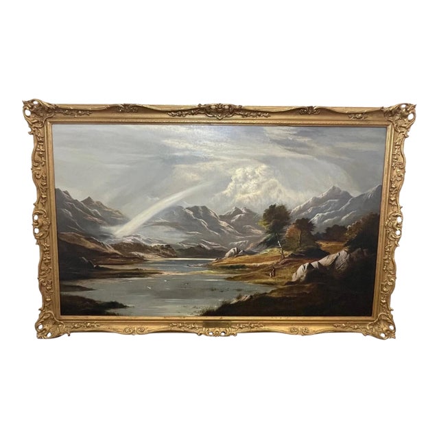 Antique Victorian Oil Painting — Snowdon, Wales — Charles Leslie (Signed & Dated 1878) Title: A Summer Shower Passing Over the Snowdon Range For Sale
