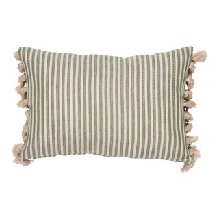Schumacher Mathis Ticking Stripe 16” Lumbar Pillow in Sage For Sale