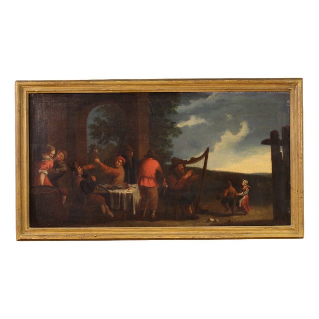 Bamboccianti School Artist, Genre Scene, 1650, Oil Painting on Canvas, Framed For Sale