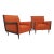 Modern mid-century style lounge chairs. The pair of chairs is newly upholstered and refinished. The chairs are done in a...