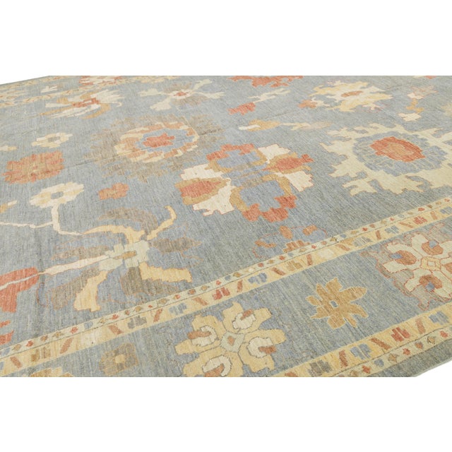14x17 Hand-Knotted Modern Oushak Rug Premium Hand-Spun Wool Blue/Earth Tones For Sale - Image 10 of 10