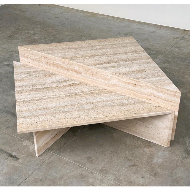 Large Italian Brutalist Geometric Travertine Coffee Tables from Up & Up, Set of 2 For Sale - Image 16 of 16