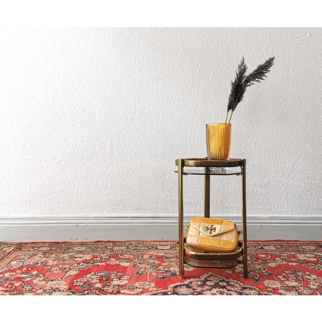 Vintage Hollywood Regency Side Table in Gold and Smoked Glass, 1970s For Sale - Image 4 of 8
