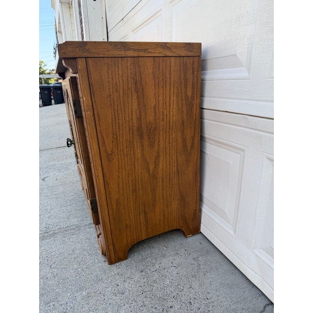 Late 20th Century Vintage French Provincial Carved Oak Two-Door Accent Cabinet With Floral Motifs and Iron Hardware For Sale - Image 5 of 9
