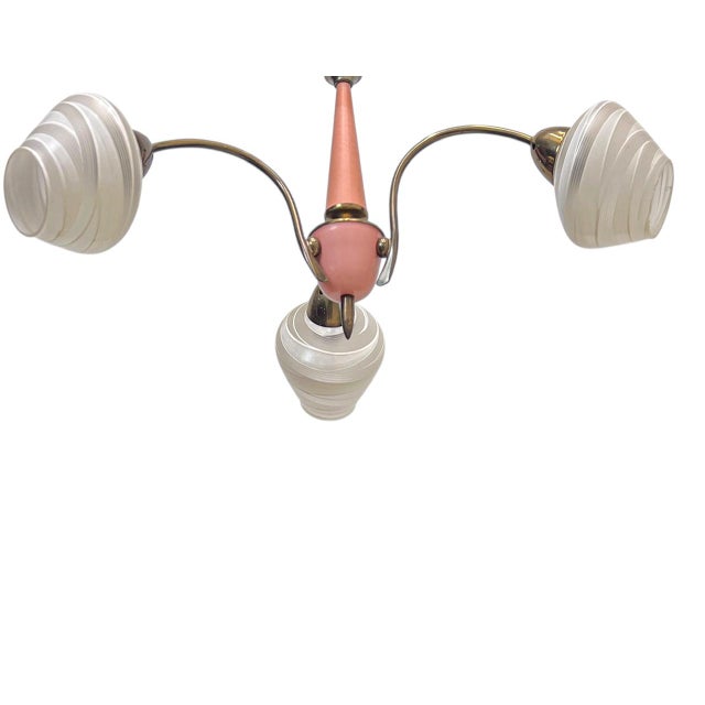 Sputnik Style Pink Lacquered 3-Arm Pendant Lamp in Metal and Glass, 1970s For Sale - Image 11 of 13