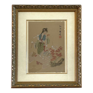 1970s Chinese Poem Autum Leaf Goddes Art Dynasty Signed Painting on Silk