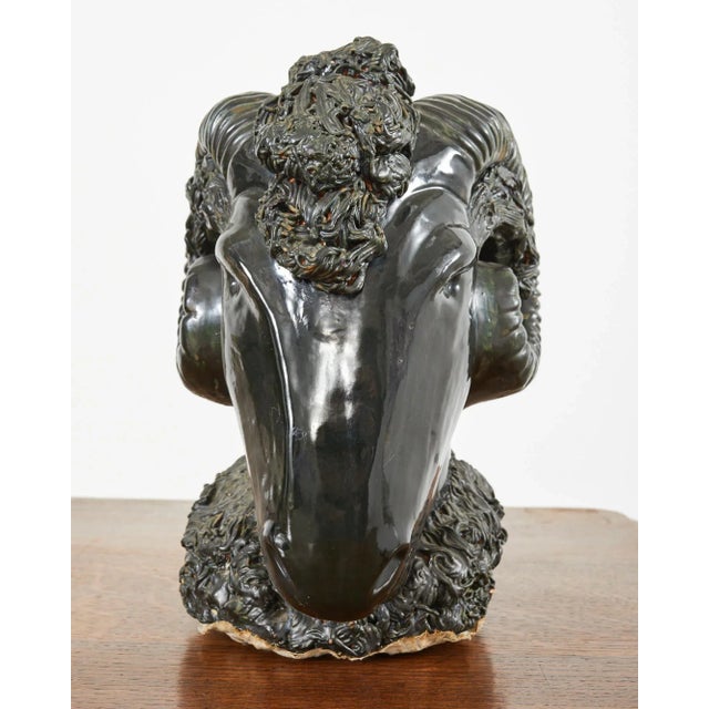 Pair of Neoclassical Style Jade Rams Head Pottery Sculptures For Sale In Sacramento - Image 6 of 13