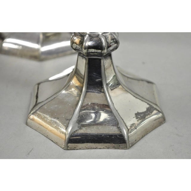 Metal Early 20th Century Reed & Barton Art Nouveau Silver Plated Small Candlestick Table Lamps - A Pair For Sale - Image 7 of 12