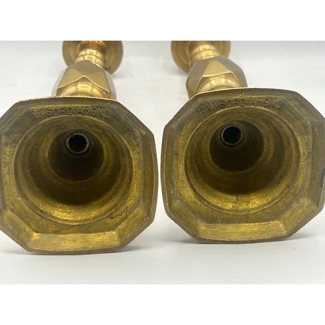 Late 19th Century English "King of Diamond" Brass Candlesticks, 1897 Queen Victoria Diamond Jubilee – Pair For Sale - Image 10 of 12