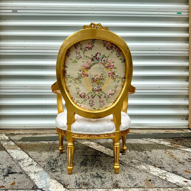 White Velvet Chair Tufted With Gold Leaf Details French Style For Sale - Image 9 of 9