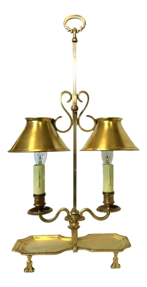 Antique Italian Brass Student Oil Lamp Converted to Electric With Adjustable Height Shades