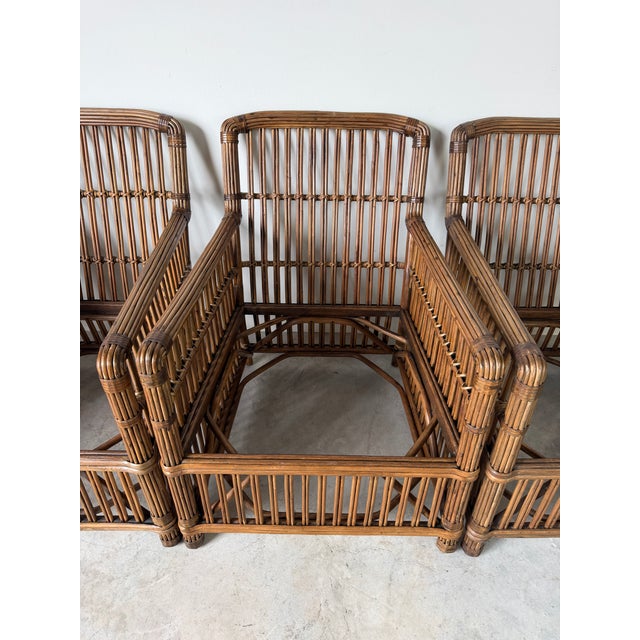 Vintage Palecek President’s State Stick Rattan Lounge Chairs – Pair For Sale - Image 16 of 18