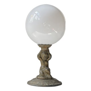 Italian Bronze Cherub Table Lamp with Opaline Orb Sphere, 1970s For Sale