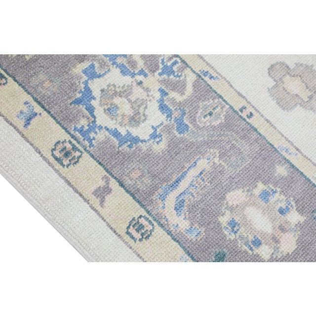 Gray Turkish Oushak Rug Gray & Soft Blue Handwoven Wool Rug 6'1" X 8'10" For Sale - Image 8 of 9