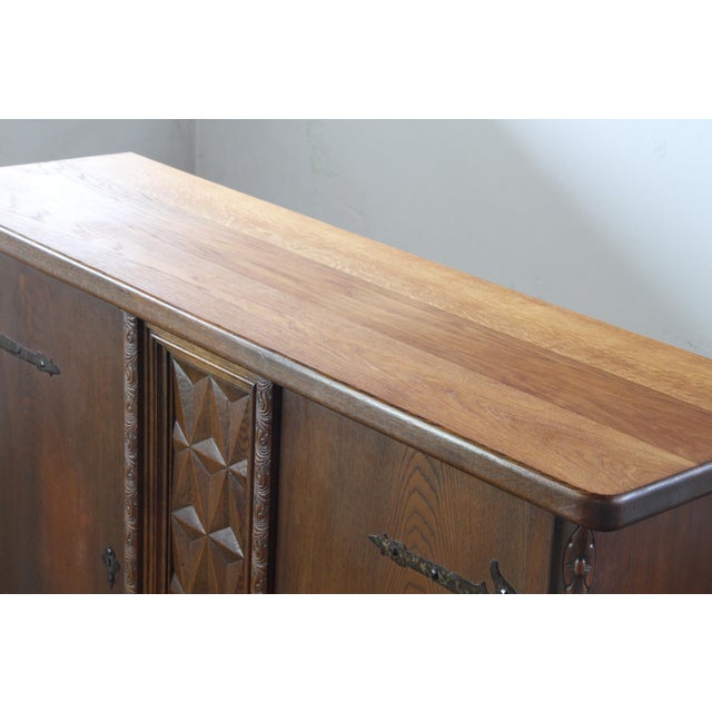 Vintage Baroque Brutalist Danish Oak Cabinet, 1960s For Sale - Image 11 of 18