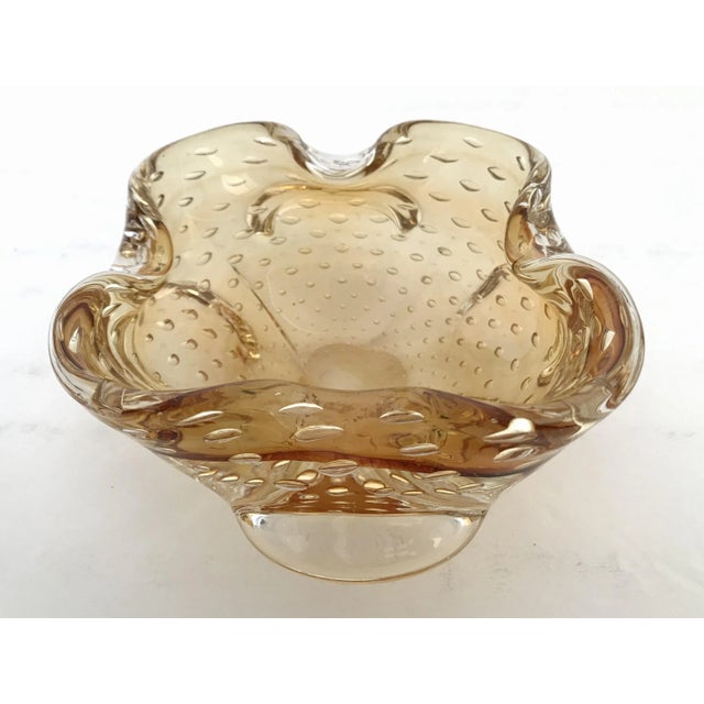 Glass Vintage Amber Murano Pulegoso Glass Bowl For Sale - Image 7 of 8