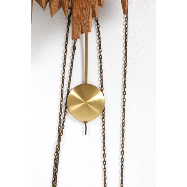 Wood 1960s German Oak & Brass Wall Clock For Sale - Image 7 of 10