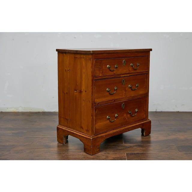 English 19th Century Pine Chest with Three Graduating Drawers and Brass Hardware For Sale - Image 10 of 12