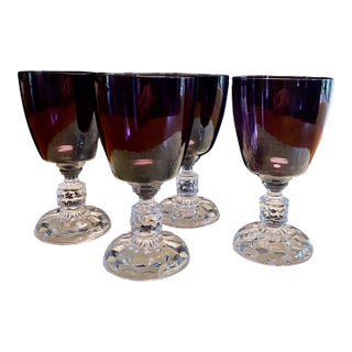 1970s Fostoria American Lady Amethyst "Burgundy" Water / Wine Goblets- Set of 4 For Sale