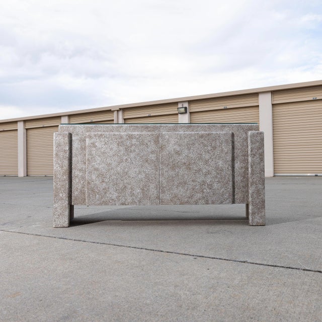 Gray Vintage Postmodern 80s-90s Credenza Cabinet With Glass Top For Sale - Image 8 of 16