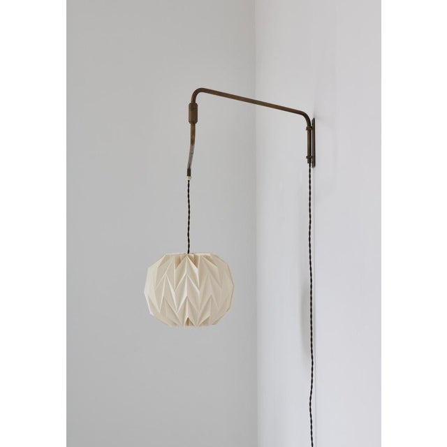 Gold Scandinavian Modern Brass Swing Arm Lamp with Le Klint Shade, 1960s For Sale - Image 8 of 12