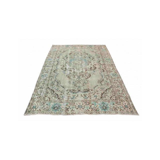 Mid-Century Modern Vintage Green Turkish Oushak Rug - 5`7" X 9`3" For Sale - Image 3 of 7