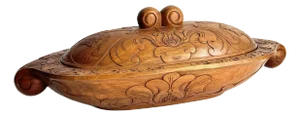 Vintage Hand Carved Wood Lidded Box Covered Bowl Handmade Lotus Flower Bali