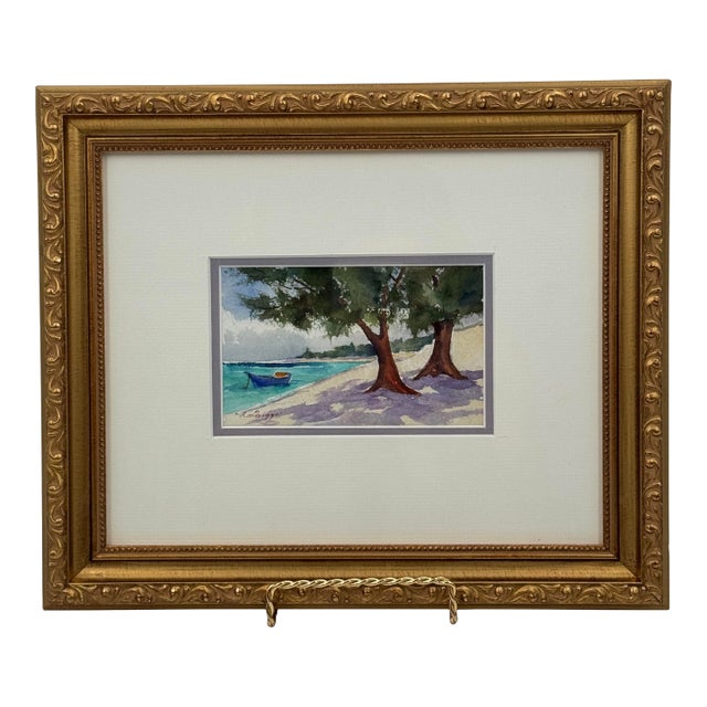 Original Watercolor Signed by Lorna Griggs, Cayman Islands Landscape For Sale