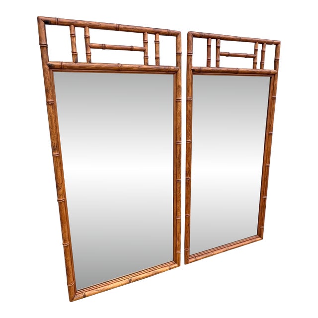 Vintage Faux Bamboo Pair of Wall Mirrors in Modern Style For Sale