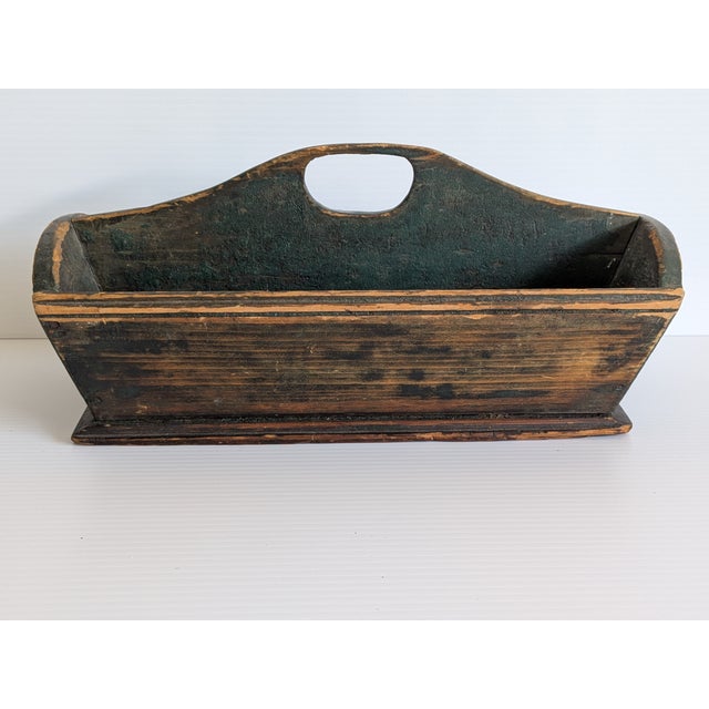 Farmhouse Antique 19th Century Painted Wood Divided Cutlery Tray Tote For Sale - Image 3 of 7