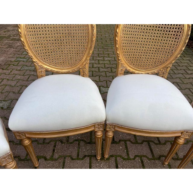 1970s French Artisan Louis XVI Gold Beech Cane Dining Chairs-Set of 4 Pc For Sale - Image 11 of 18