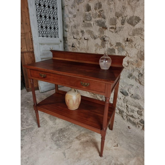 Antique French Mahogany Console Table with Drawer and Shelf, 1900 For Sale - Image 3 of 18