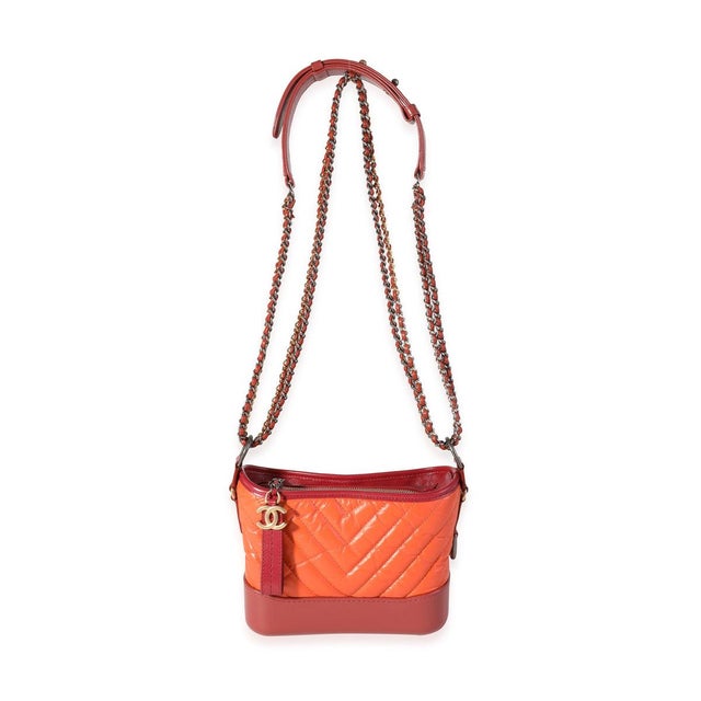 Chanel Orange & Red Aged Calfskin Chevron Quilted Small Gabrielle Hobo For Sale - Image 4 of 8
