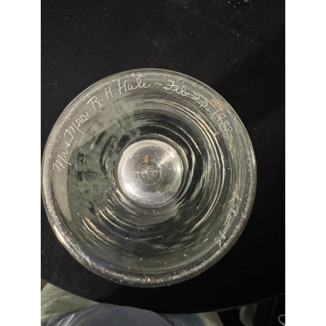 1982 Signed Mid-Century Modern Etched Clear Glass Bud Vase For Sale In Providence - Image 6 of 7