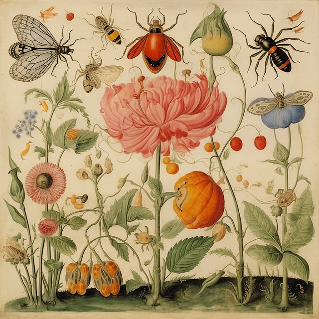 Set of 6 - 54" X 36" Gallery Wall Installation 'Insects and Flowers' Botanical Floral Prints, Unframed For Sale - Image 6 of 8
