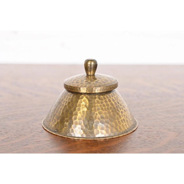 Roycroft Roycroft Arts & Crafts Hammered Brass Over Copper Inkwell For Sale - Image 4 of 12