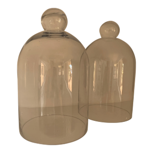 Hand Blown Clear Glass Cloches Domes - A Pair