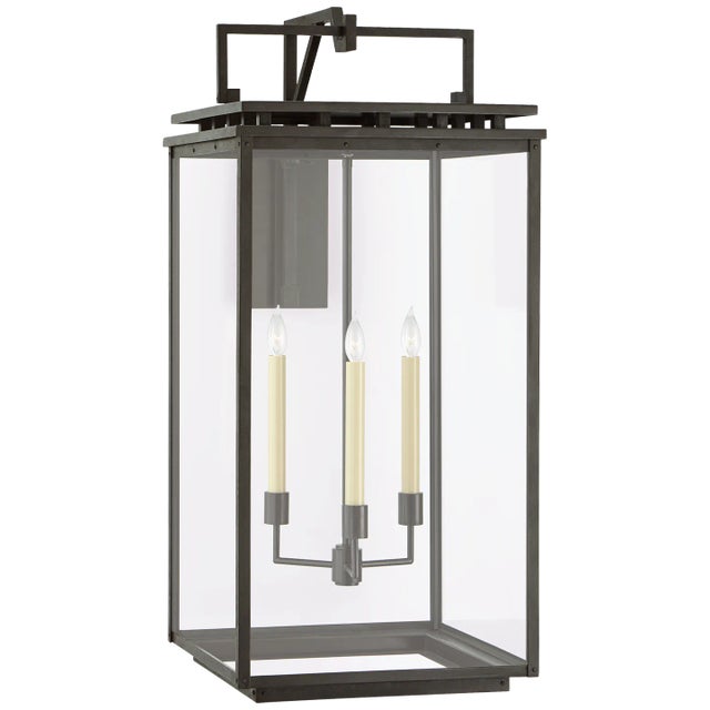 Chapman & Myers for Visual Comfort Signature Cheshire Grande Bracketed Wall Lantern in Aged Iron with Clear Glass For Sale