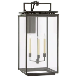 Chapman & Myers for Visual Comfort Signature Cheshire Grande Bracketed Wall Lantern in Aged Iron with Clear Glass
